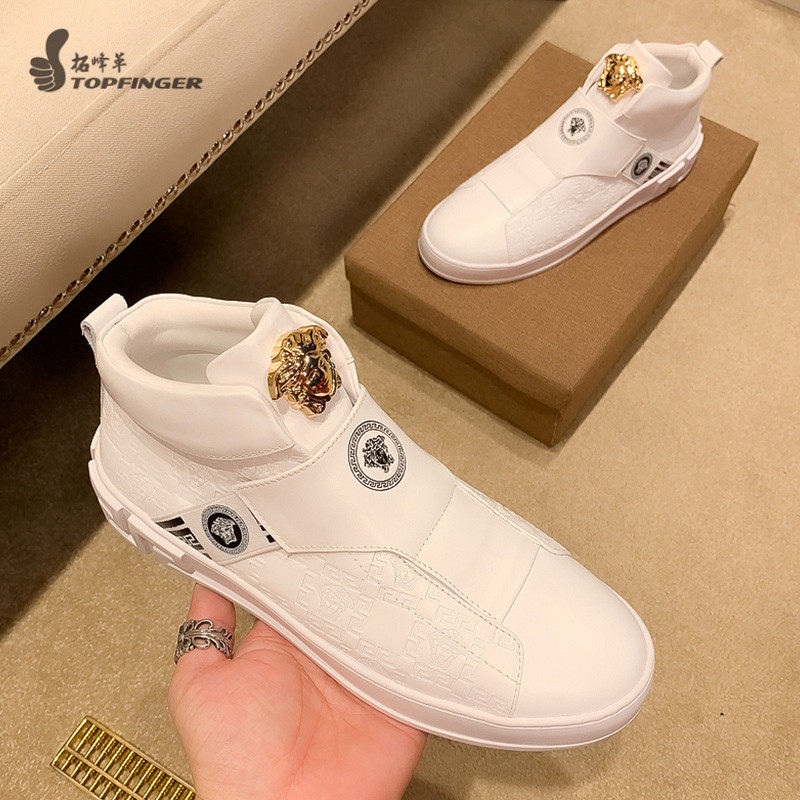 Autumn and winter new luxury Medusa men's shoes casual shoes men's all-match Korean version of the trend leather white shoes men's high tube