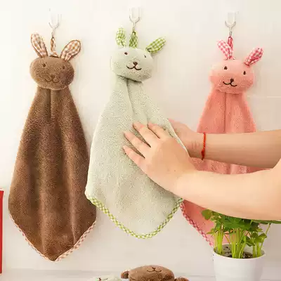 Hand towel hanging cute absorbent hand towel rabbit household hand towel hand cloth kitchen coral velvet cartoon