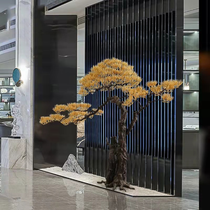 Chinese-Style Large Welcoming Pine Iron Art Ornament Hotel Lobby Simulated Metal Floor-Standing Pine Tree Sculpture Decoration