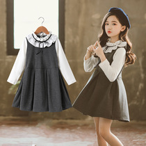 Girls dress 2021 spring and autumn foreign atmosphere little girl princess skirt in the big boy children Korean version fake two pieces of vest skirt