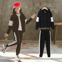 Girls Spring and Autumn Suit Kids 2021 New Korean Edition Zhongda Kids Sports Two-Piece Cotton Long Sleeve Kids Wear