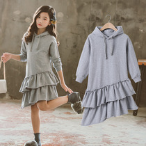 Childrens T-shirt skirt autumn 2021 new childrens clothing middle and large children autumn wear Korean version of the middle and long girls fashion sweatshirt skirt