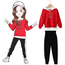Girls set 2021 autumn winter childrens fashion sweatshirt in the big boy Korean version of the red new year festive two pieces set