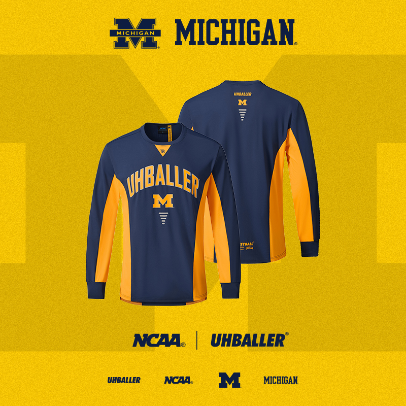 Uhballer Co-Branded with the Authentic Ncaa University of Michigan Basketball Jersey, Quick-Drying and Sweat-Wicking Sports Long-Sleeve T-Shirt