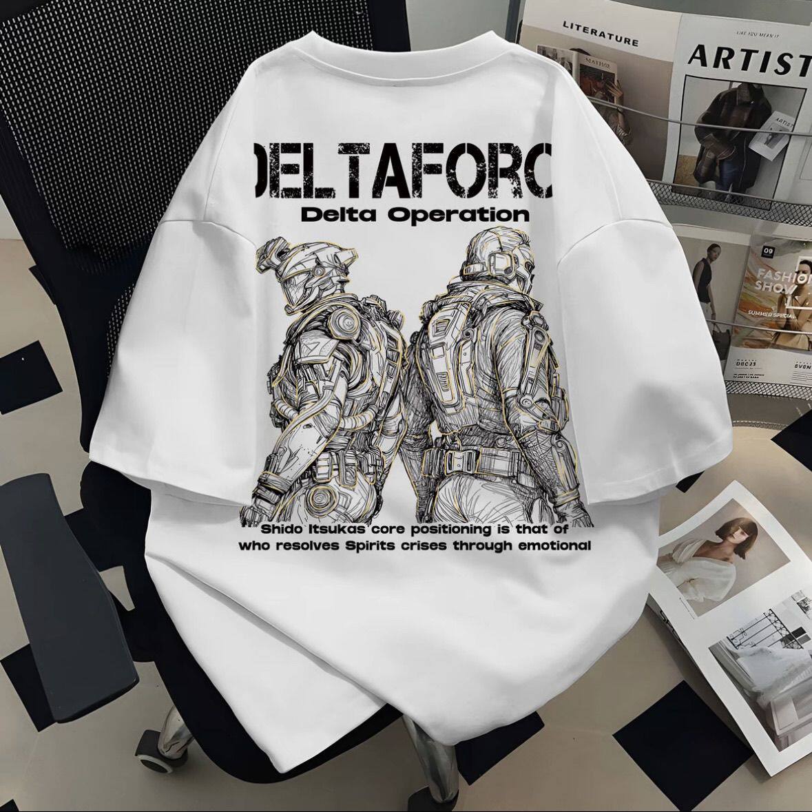 Свободная летняя футболка с короткими рукавами в американском стиле Delta Veyron Red Wolf Gemini из 100 хлопка с принтом "Близнецы" для больших детей
