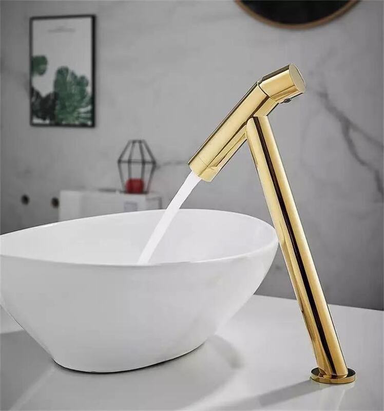 Artistic All-Copper Black and Gold Basin Faucet Bathroom Cabinet Single-Hole Heightened Creative Rose Gold Faucet