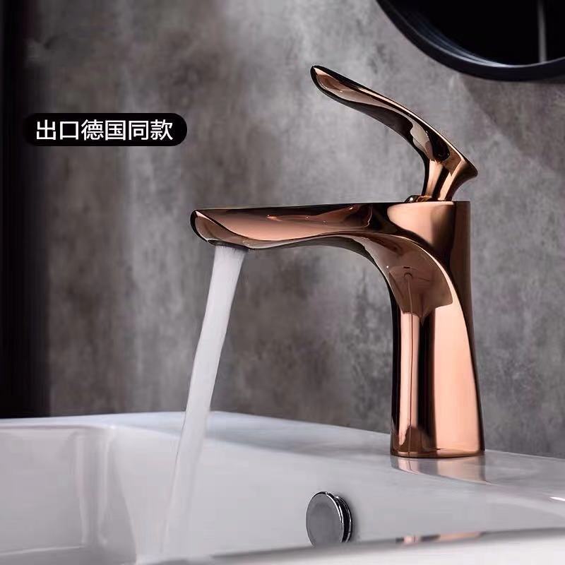 All-Copper Rose Gold Basin Faucet with Hot and Cold Water for Washbasin and Bathroom Cabinet, All-Copper Bathroom Countertop Basin, Brushed Gold Finish