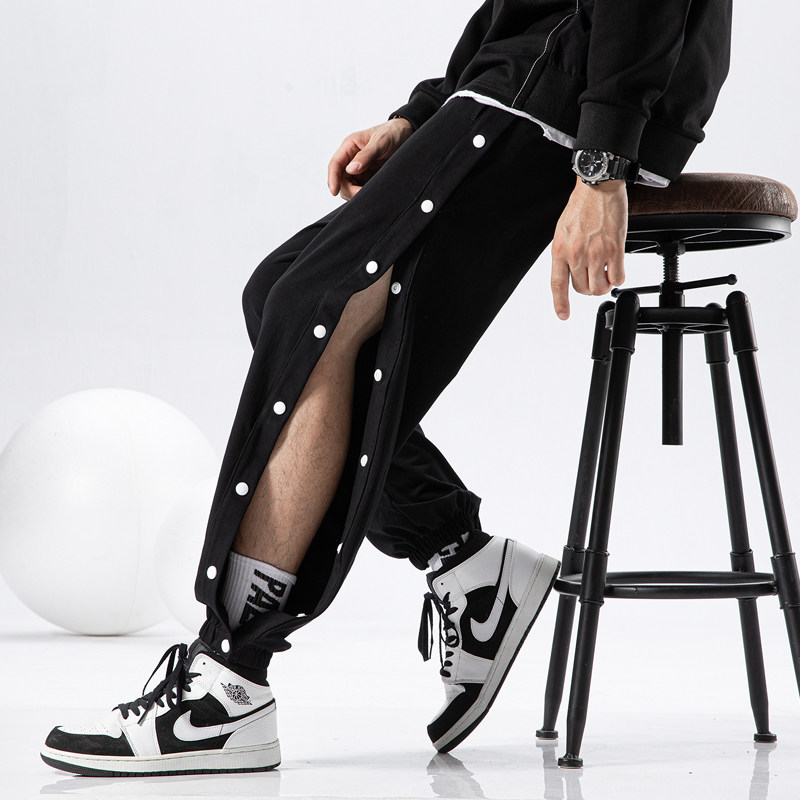 Row Buckle Pants Men's Summer Thin style Long pants Korean version trendy loose straight drum Pants Footy Pants Basketball Casual Sports Pants