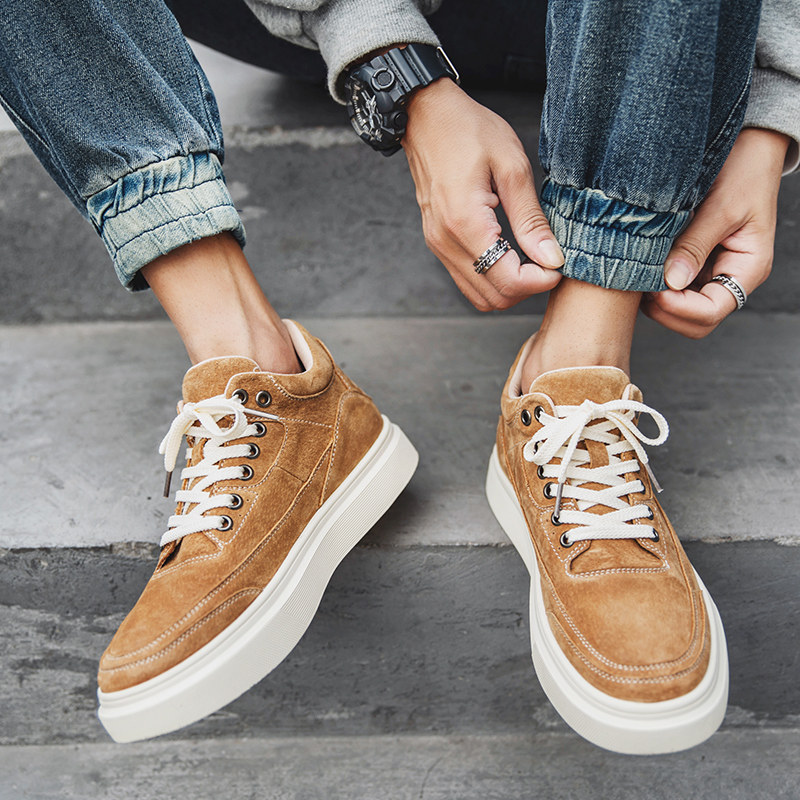 2022 spring new casual youth Inn genuine leather board shoes lace retro fashion sports 100 hitch male shoes