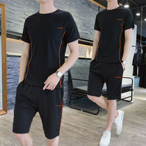 Short Sleeve T-shirt Sports Suit Mens Summer Trend Ice Silk Thin speed dry shorts casual running fitness Two sets