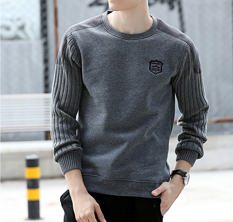 Men's thick T-shirt plus thick autumn and winter loose round-collar casual tops warm cover with a tide coat