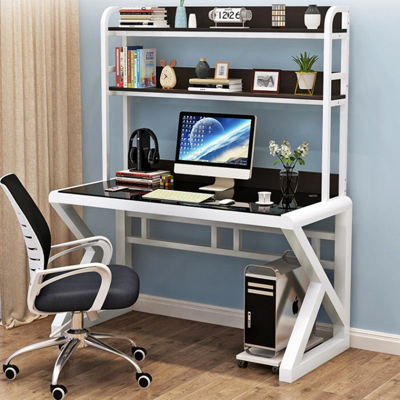 Glass computer desk integrated table balcony desk bookshelf combined with study desk computer desk with bookshelves