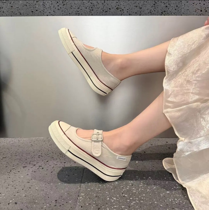 Boss Ruan | 5cm Hong Kong Style Thick-Soled Solid Color Round-Toe Non-Slip Canvas Shoes Dopamine Mary Jane Sneakers