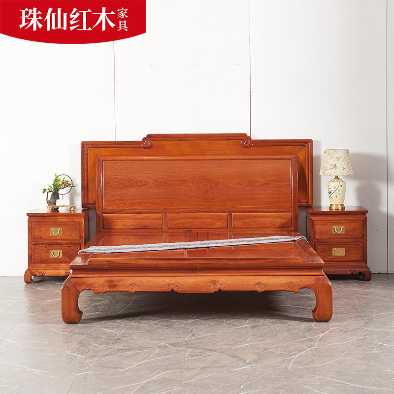 Myanmar Flowers Pear Wood Chinese Double Man Bed Master Bedroom Minimalist Home Economy Type Wedding Bed 1 8 m Large Bed Red Wood Furniture 