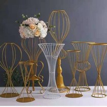 Golden shelf wedding wedding arch flower stand geometric square frame wrought iron flower arrangement flower basket tripod flower stand