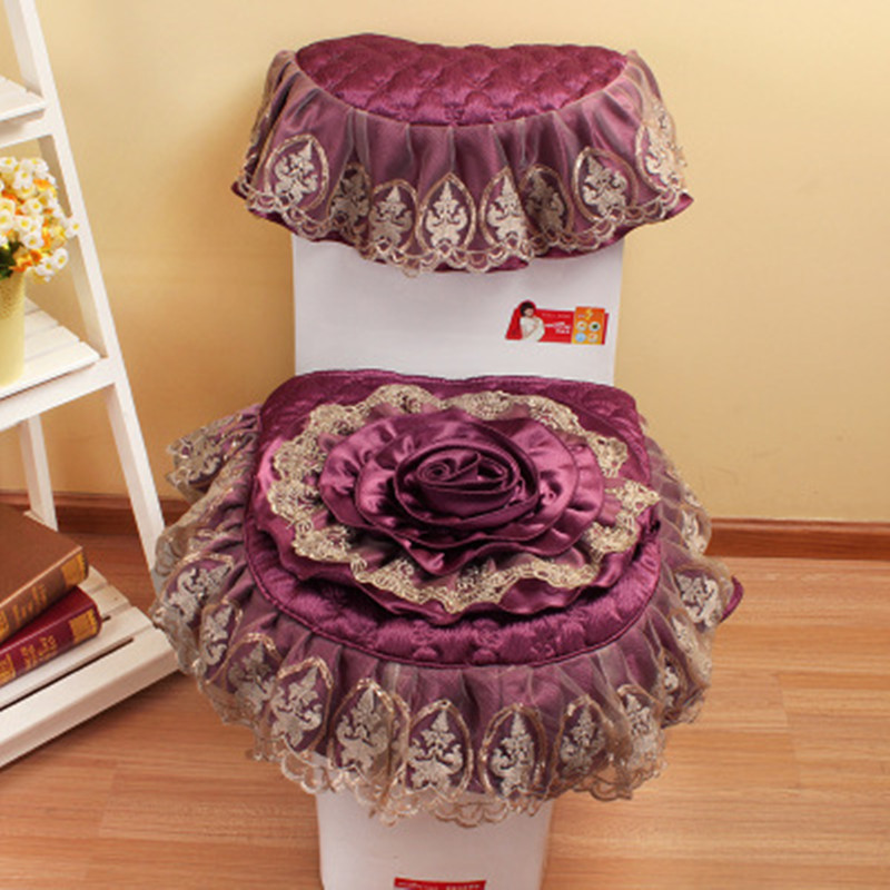 Toilet seat cushion three-piece set European lace powder room universal toilet cover winter household waterproof toilet cushion set