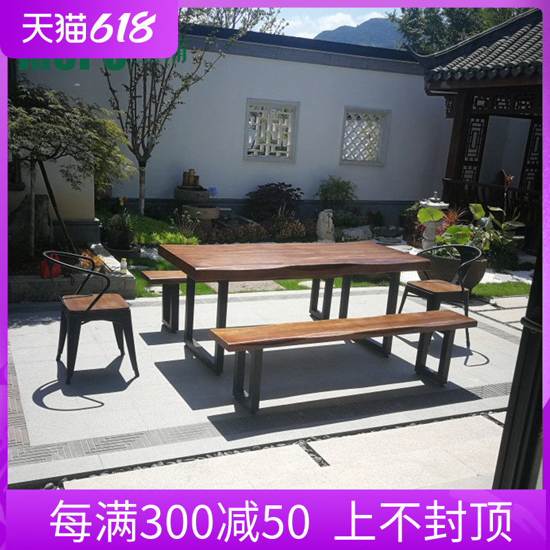 Outdoor table and chairs patio solid wood table Leisure Garden Embalming Wood Outdoor Table Folk greenhouse rooftop Long table