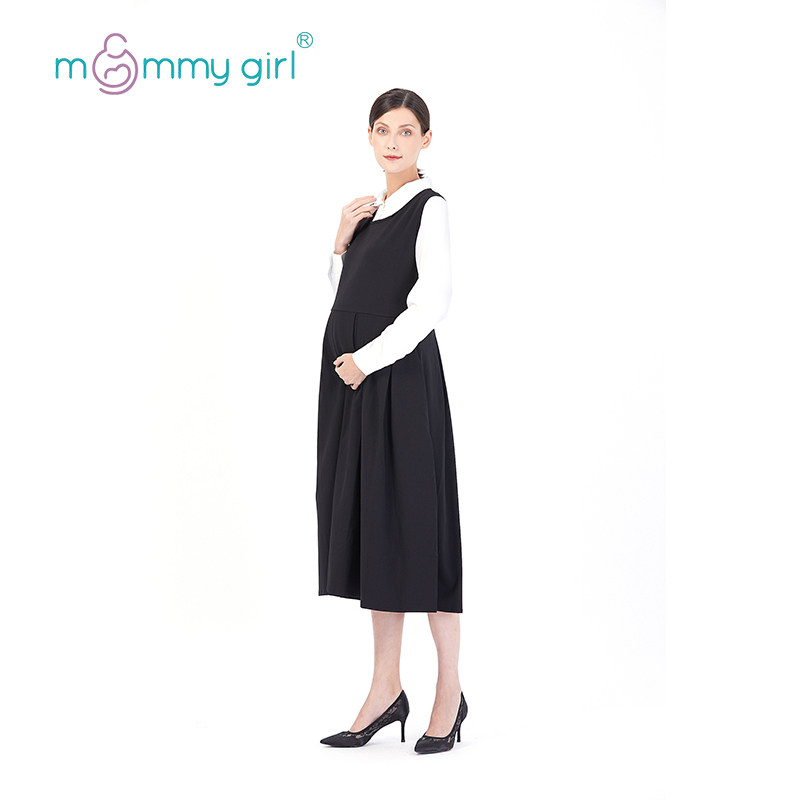 Pregnant woman to go to work dress for a long version of the round collar large size Covered Belly Workplace Commute 100 Plexu Suit Skirt Lactation Lactation