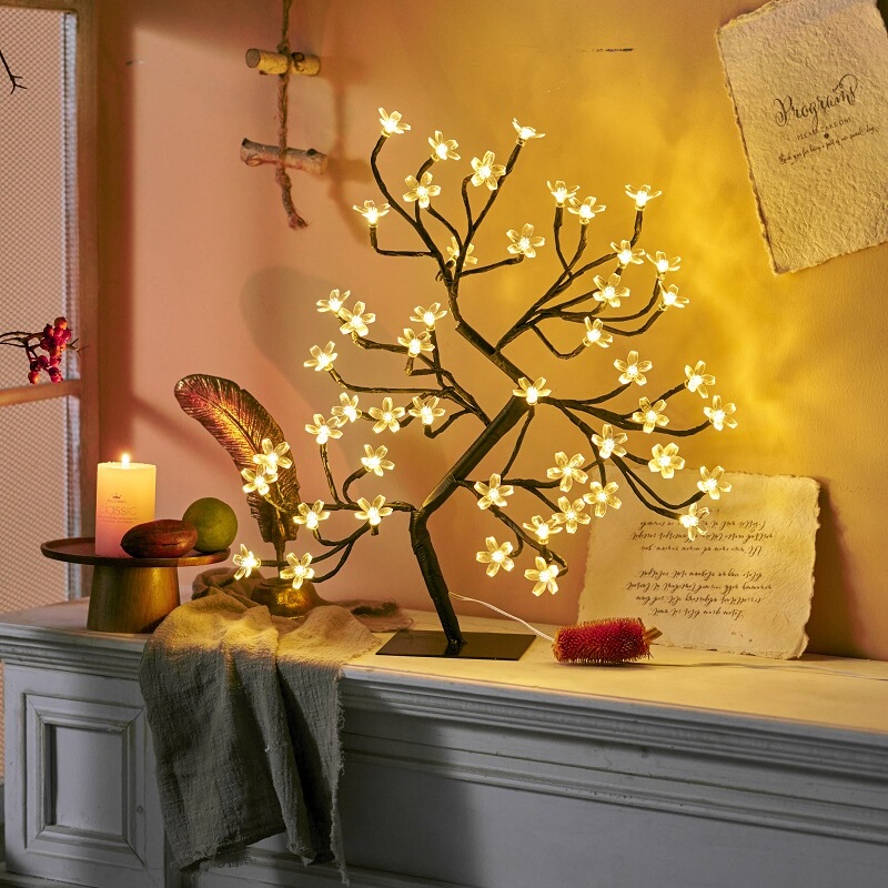 Bedroom Decoration Room Arrangement Cherry Blossom Tree Lamp Table Lamp USB Plug-In Creative Night Light Atmosphere Light Breastfeeding Sleep