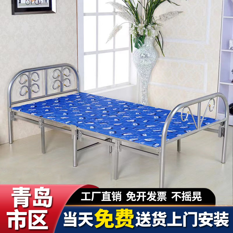Folding single bed home lunch break office small bed marching bed hard board bed simple folding Qingdao double bed