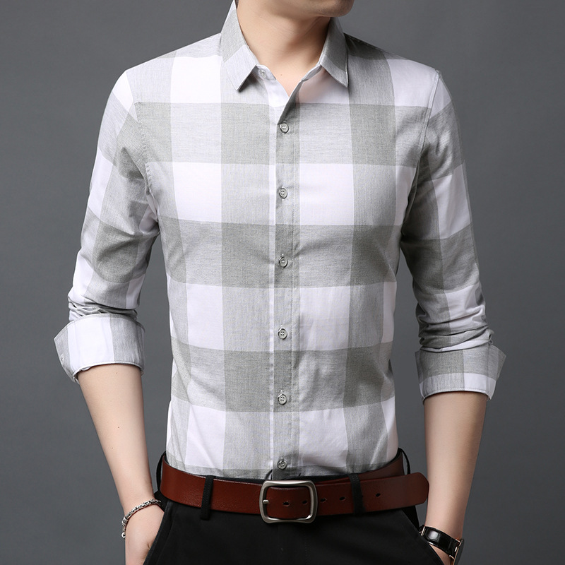 Official Net 2021 Spring New Youth Men Long Sleeve Plaid Shirts Fashion Casual 100 Hitch Blouses Wide