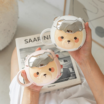 Space Bear Mark Cup With Cover Girls Cute Cups Office Ceramic Cups Lovers Water Glasses Oat Coffee Cups