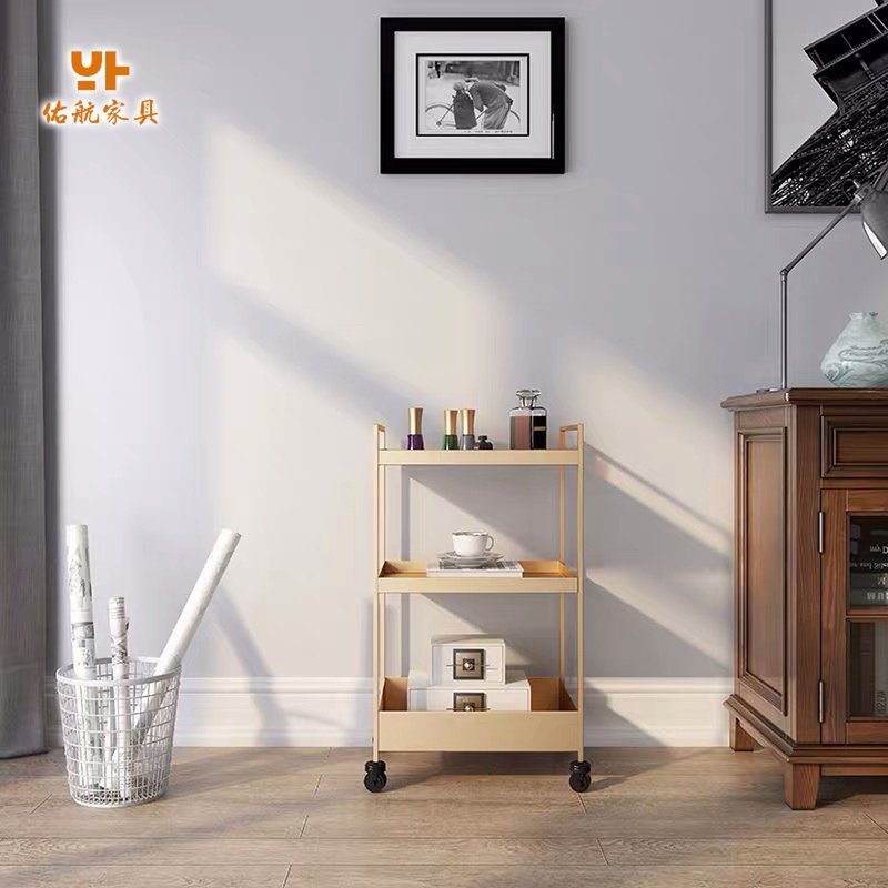 Nordic wrought iron kitchen shelves floor multi-storey removable beauty salon nail barber shop trolley storage rack