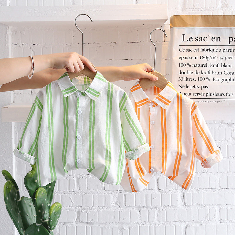 Boy shirt slim fit Korean version handsome sunscreen for spring summer children's shirts casual 100 hitch collar for children's shirts