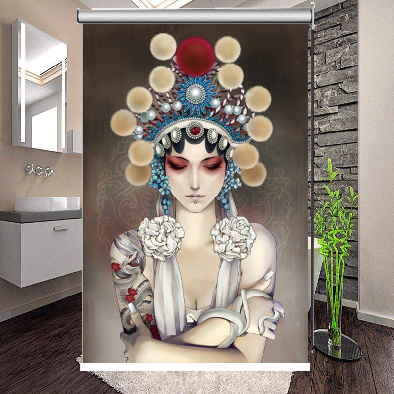 Perforation-free curtains environmental protection art half nude female living room bedroom study bathroom powder room partition waterproof roller curtain