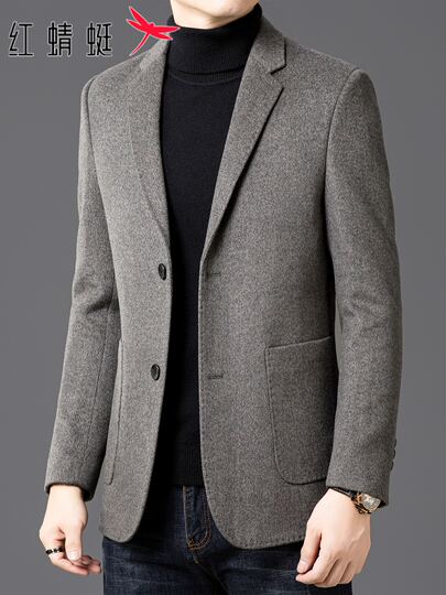 Red Dragonfly Wool Casual Suit Men's Winter New High-End Detachable down Liner Suit Jacket Men's Trendy