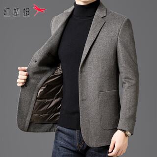 红蜻蜓羊毛休闲西服男士冬季新款高端可拆卸羽绒内胆西装外套男潮