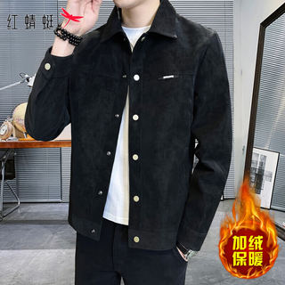 红蜻蜓夹克男士秋季新款高级感潮流翻领上衣麂皮绒休闲外套男潮冬
