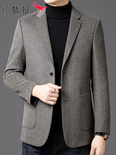 Red Dragonfly Wool Casual Suit Men's Winter New High-End Detachable down Liner Suit Jacket Men's Trendy