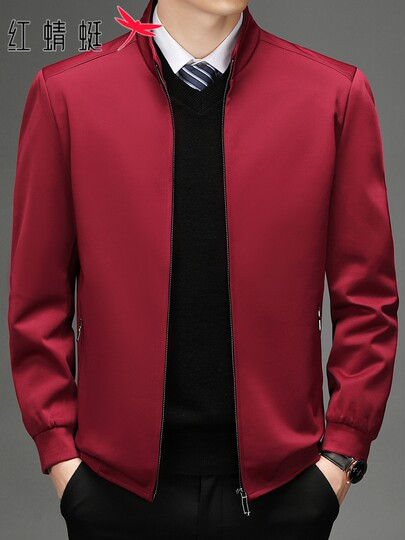 红蜻蜓夹克男士潮流立领红色2026年春秋季新款休闲行政外套男装冬