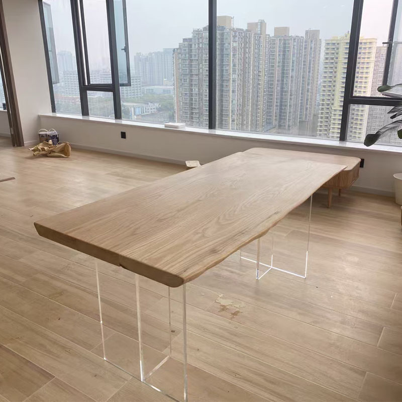 Silence Wind Solid Wood Table Log Large Plate Bench Acrylic Suspended Tea Table Modern Desk White Wax Wood