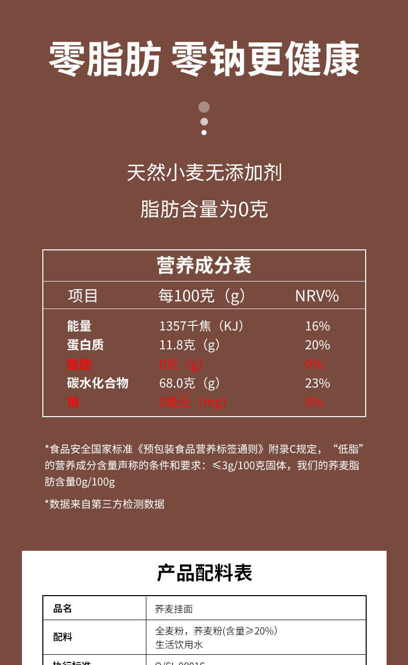 0脂肪荞麦挂面整箱0钠无糖精