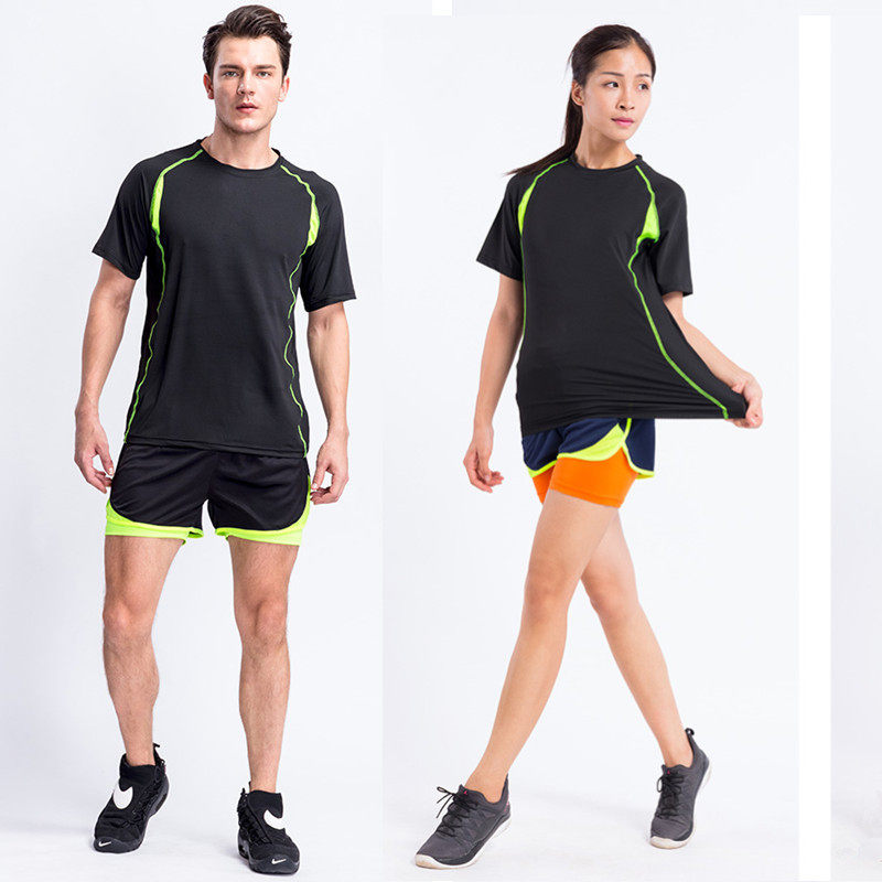 Sports suit men and women couple sports suit summer short-sleeved shorts sportswear running clothing large size fitness team uniform