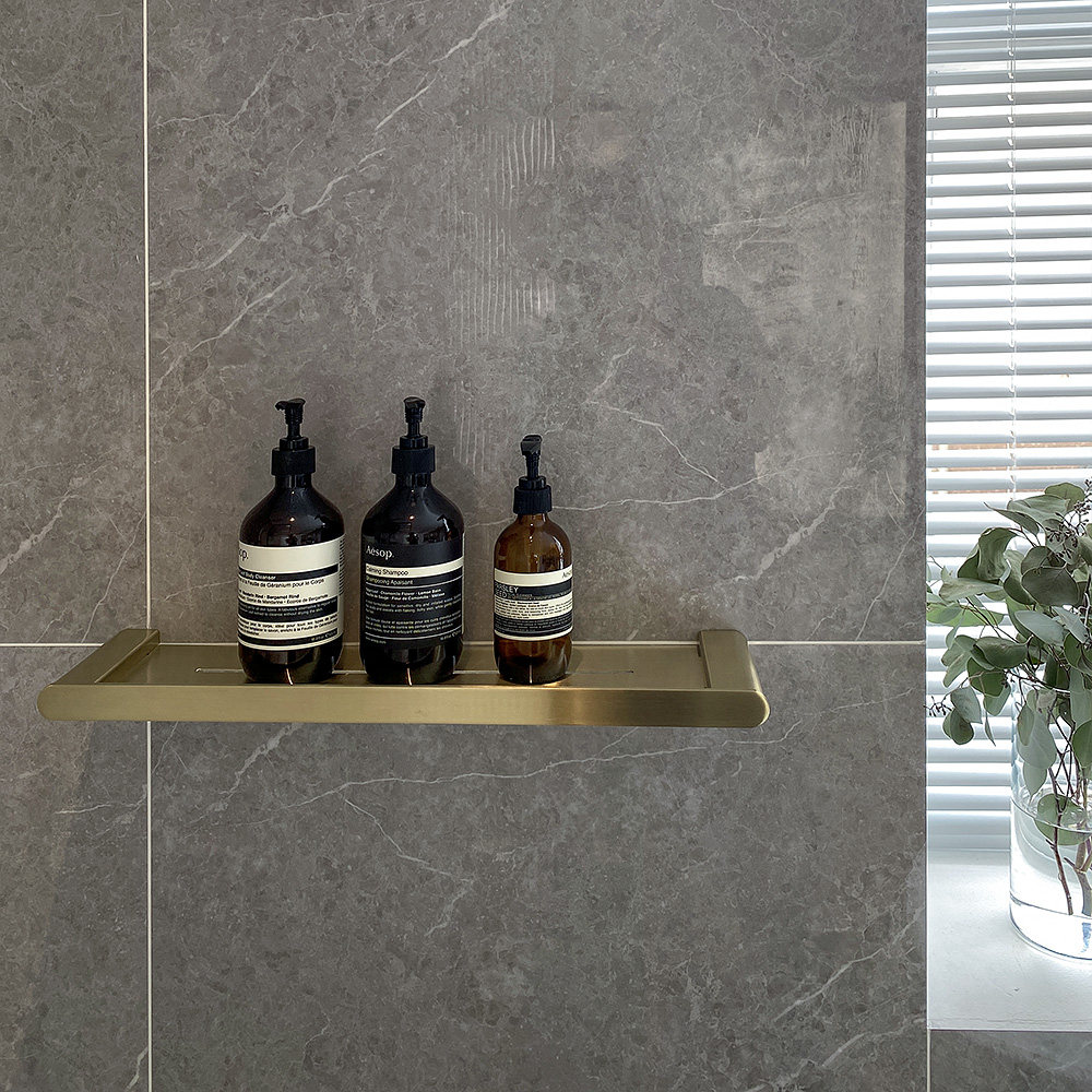 Bathroom shelf Toilet kitchen powder room Toothbrush cup holder Stainless steel brass color wall hanging shelf