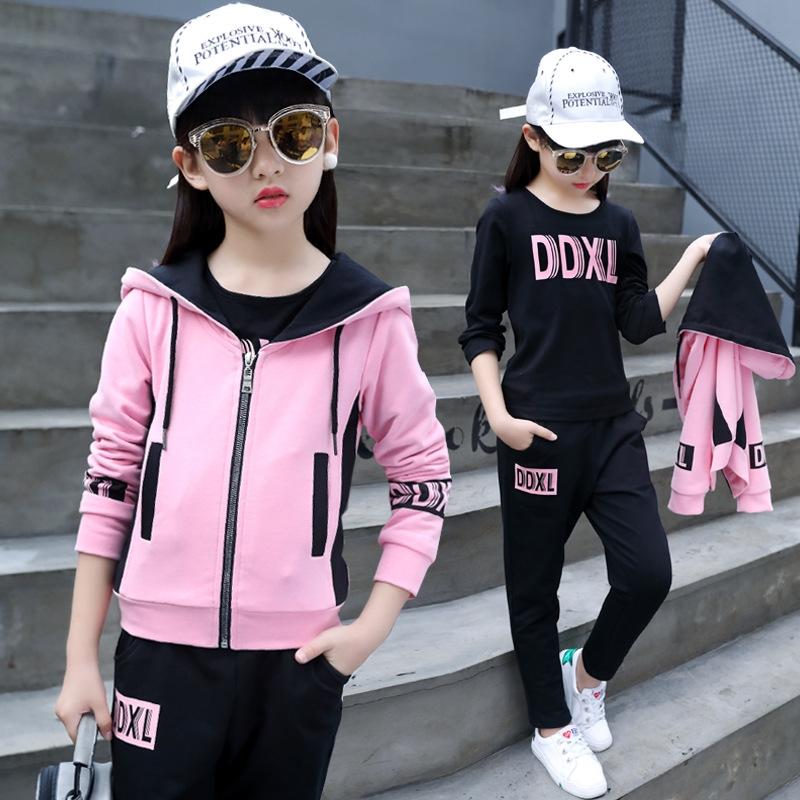 14 Chaoyang style girls suit autumn 8 to 10-15 years old middle-aged children 12 girls 11 autumn sports three-piece suit 13