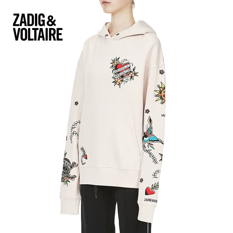 Свитер женский с капюшоном Zadig & VOLTAIRE повседневный уличный стиль многошовный декоративный карман кенгуру 7129FD
