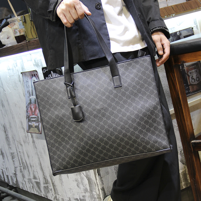 Hong Kong I Tgreg youth trend plaid handbag men's casual shoulder bag boys large capacity tote bag