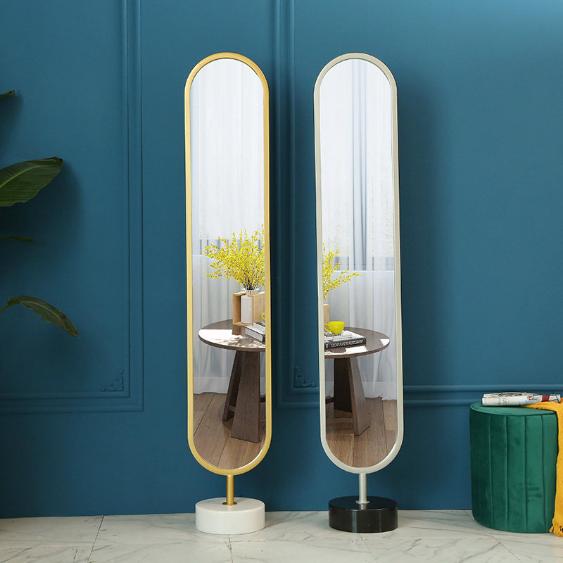 Mirror full-body floor-to-ceiling household small apartment ultra-narrow fitting mirror girl bedroom high-end three-dimensional dressing mirror marble