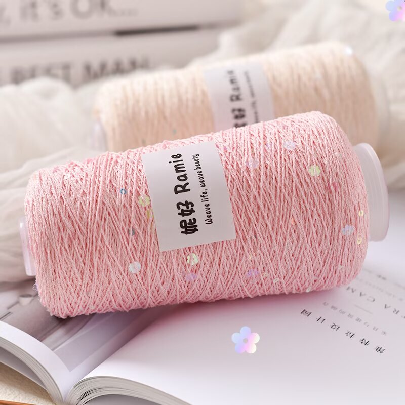 Natural Starlight Ramie Sequin Yarn for Handmade DIY Weaving, Summer Linen Crochet Vest, Short-Sleeve Shawl, Yarn Ball