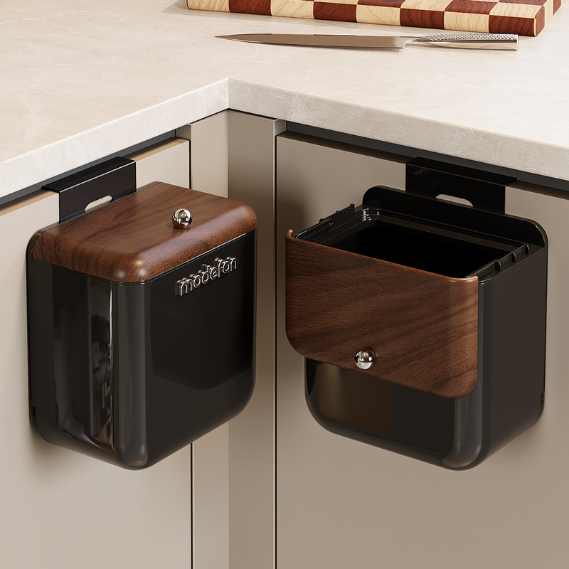 High-Quality Wood-Grain Kitchen Trash Can for Home Use, Hanging Type, No Need to Bend Over, Large Capacity, Vintage Style with Lid for Bathroom/Toilet High-Quality Wood-Grain Kitchen Trash Can for Home Use, Hanging Type, No Need to Bend Over, Large Capacity, Vintage Style with Lid for Bathroom/Toilet