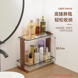 Bathroom Washbasin Vanity Skincare Acrylic Cosmetics Storage Box Desktop Storage Rack Solid Wood Multi-Layer