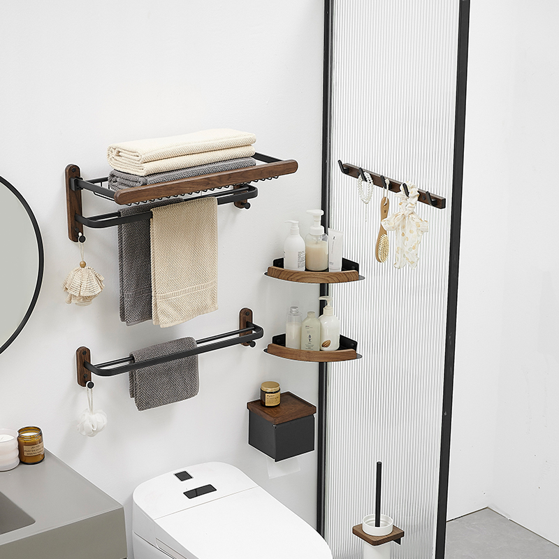 Bathroom rack towel rack free punching toilet wall hanging bathroom toilet toilet walnut towel rack