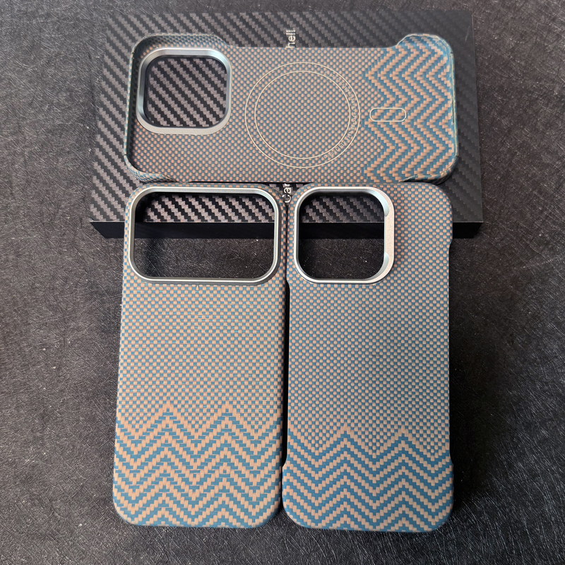 Suitable for Apple 16/17 Pro Max Titanium Blue Magnetic Frameless Carbon Fiber Protective Case 600D Aramid Fiber 15 Pro Phone Case Kevlar Lightweight Shell