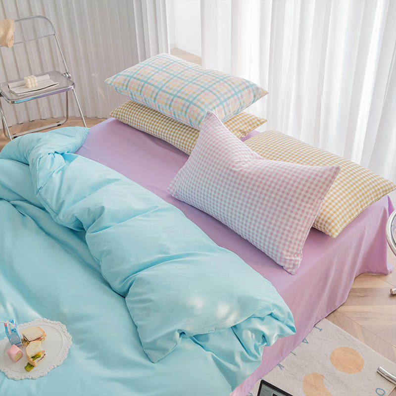 Ins style solid color mix and match bed four-piece girl heart quilt cover sheet dormitory 4 three-piece washed cotton bed sheet