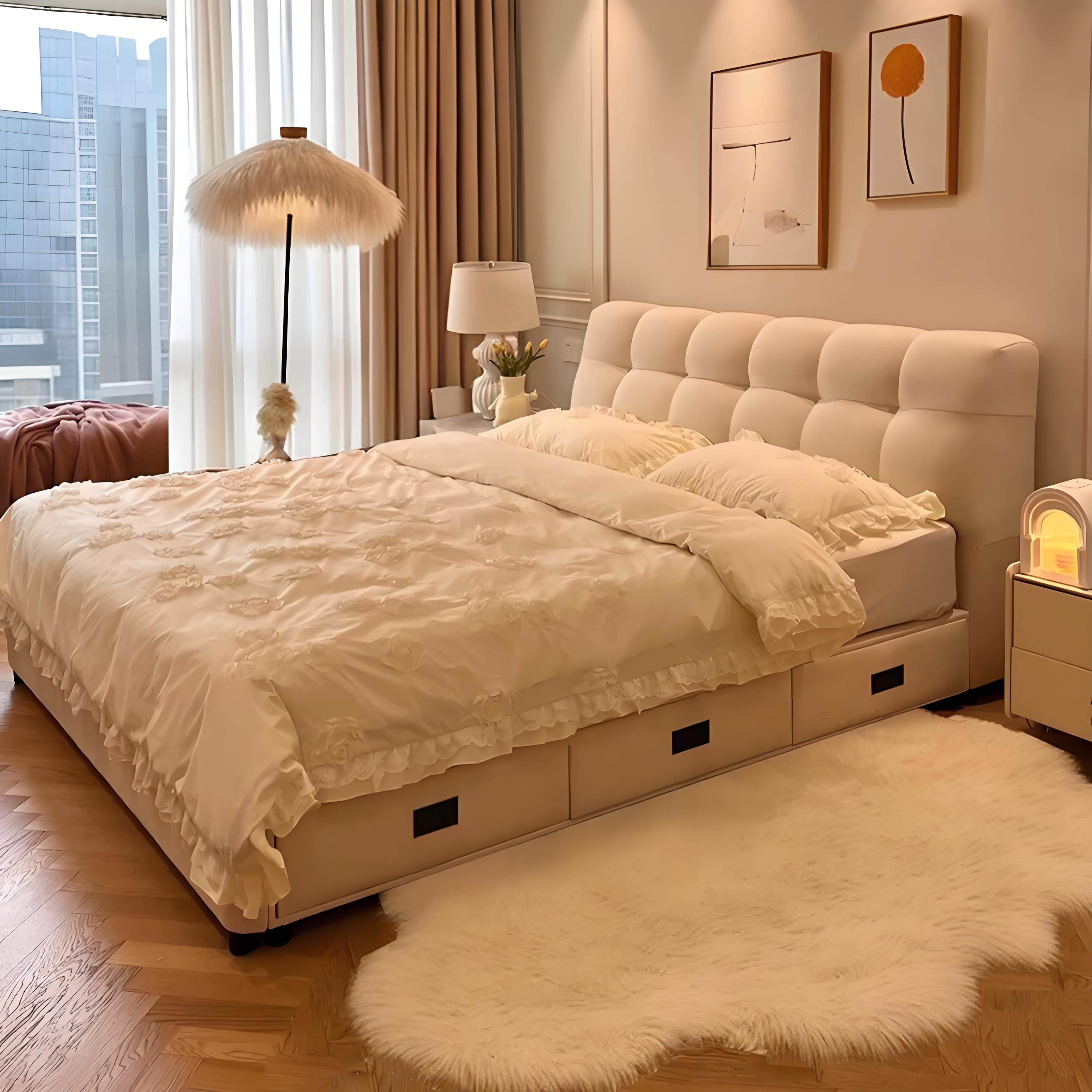 Технология French cream style тканевая сетка для кровати red puff bed современная минималистичная тканевая кровать 1 метр 8 двуспальная мягкая кровать для хранения сумок