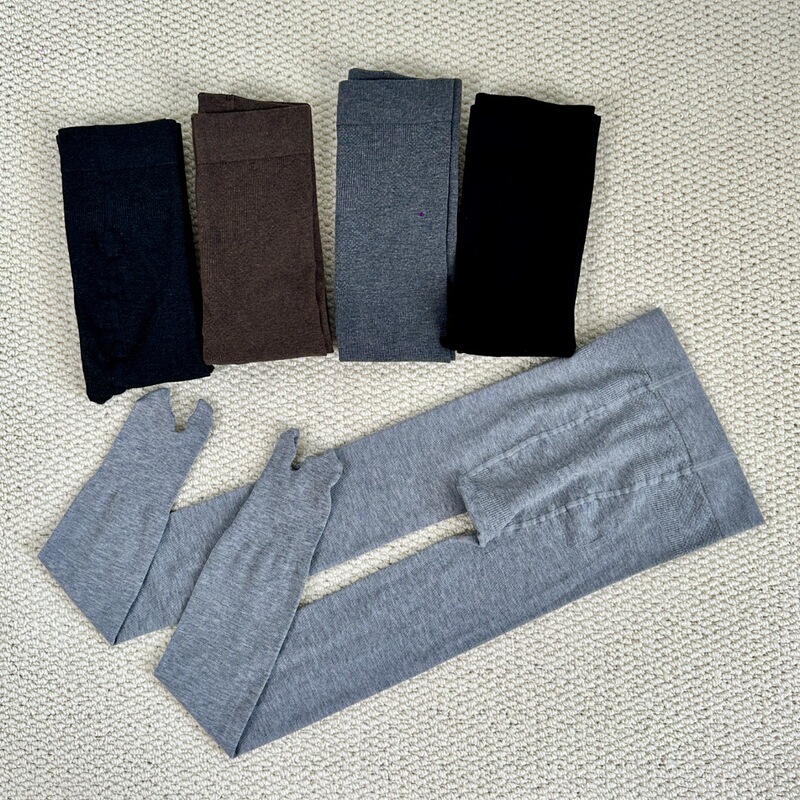 Sheep Wool Split-Toe Tights for Women, Fleece-Lined, Warm, Vertical Stripes, Slimming, Tabi Two-Toe One-Piece Tights, Japanese Style Base Layer Socks